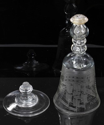 Lot 165 - Good interesting antique privateer glass decorated with marine scene, foot detached.