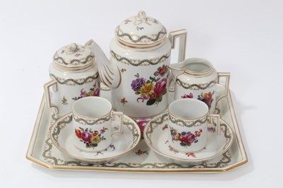 Lot 167 - Late 19th century Vienna porcelain cabaret coffee set with painted floral sprays - comprising coffee pot, milk jug, sucrier and cover, pair coffee cans and saucers and octagonal tray - underglazed...