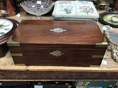 Lot 23 - Georgian mahogany brass bound writing slope with brass flush side handles and single drawer
