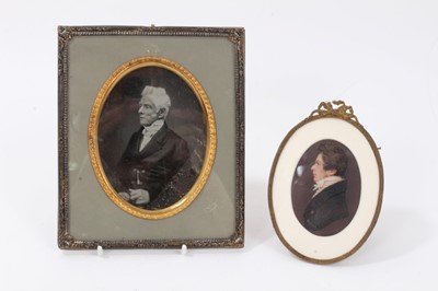Lot 119 - Early 19th century English school portrait miniature on ivory, together with an ambrotype of the same subject