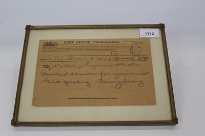 Lot 318 - Telegram to "Potter" Lycium Theatre...