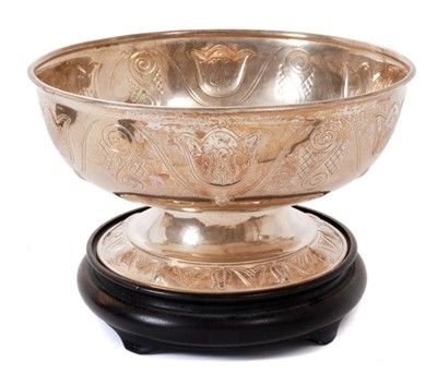 Lot 211 - Contemporary silver rose bowl and wooden stand.