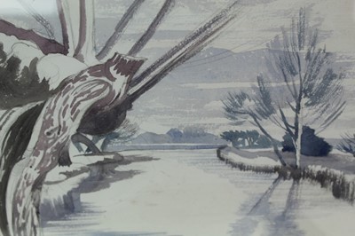 Lot 988 - *John Northcote Nash (1893 - 1977), pencil and watercolour - Willows at Flatford, signed, label verso dated 1966, in glazed frame, 24.5cm x 33.5cm