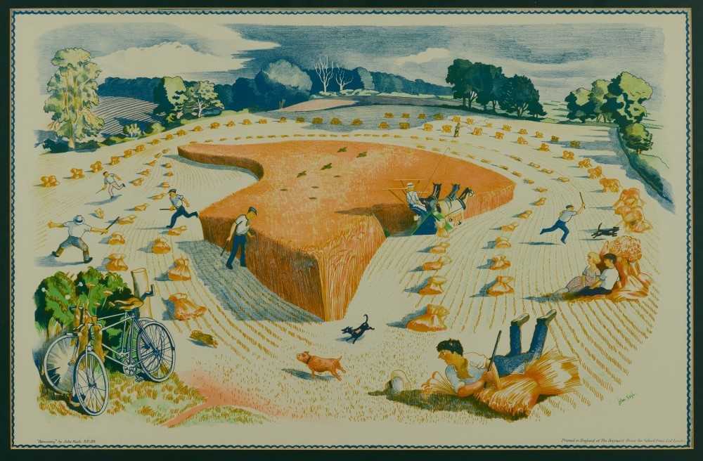 Lot 990 - *John Northcote Nash (1883-1977) 1940s School Prints lithograph - "Harvesting", printed by The Baynard Press, in glazed frame, 48cm x 75cm