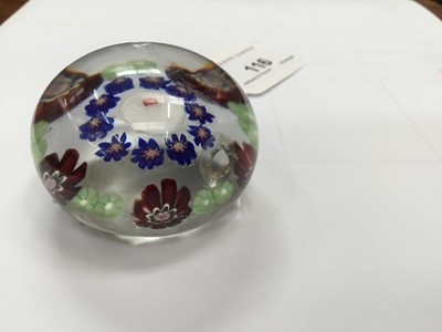 Lot 116 - Fine 19th century French glass paperweight with central white and red rose with floral border, 4.5cm