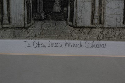 Lot 1178 - *Valerie Thornton (1931-2001) - two signed etchings ’The Catton Screen, Norwich Cathedral’ and ‘Neuilly en Donjon’ (2)
