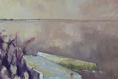 Lot 100 - David Britton , contemporary, oil on canvas - Still Waters at Baudsey, signed, framed 70cm x 86cm