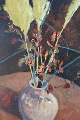 Lot 48 - David Britton , contemporary, oil on board - Still Life with Pampas Grass, signed, framed, 75cm x 60 cm