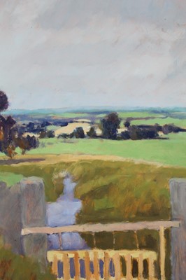 Lot 51 - David Britton , contemporary, oil on board - Teesdale Sluice Gate, framed, 80cm x 65cm