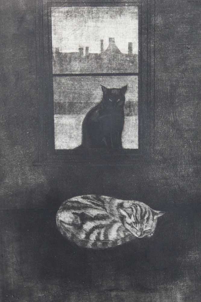 Lot 1029 - *Richard Bawden (b.1936) signed limited edition etching - Stripe & Blackie, two cats, 3/40, in glazed frame, 45cm x 31cm