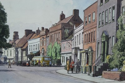 Lot 1117 - *Leonard Russell Squirrell (1893-1979) pencil and watercolour - Dedham High Street, signed, 33cm x 52cm, in glazed frame, together with the accompanying print (2)