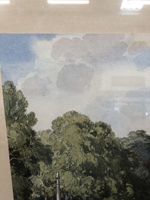 Lot 1117 - *Leonard Russell Squirrell (1893-1979) pencil and watercolour - Dedham High Street, signed, 33cm x 52cm, in glazed frame, together with the accompanying print (2)