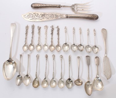 Lot 239 - Pair of Victorian silver fish servers and other flatware
