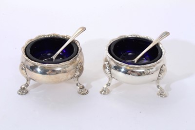Lot 213 - Pair of George III cauldron salts, later spoons