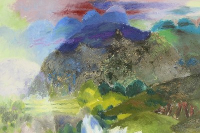 Lot 1106 - *Glyn Morgan (1926 - 2015), oil on canvas - 'Landscape with a white flower', 102cm x 120cm, framed 
 Provenance: The Glyn Morgan Studio Sale, Reeman Dansie, 26th September 2017