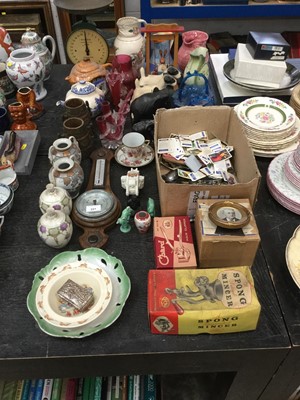 Lot 221 - Victorian Cranberry glass, together with ceramics, tea cards, barometer and sundries