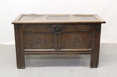 Lot 1283 - 17th century oak coffer with twin panel front