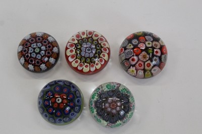Lot 1010 - Five miniature Strathearn Millefiori paperweights