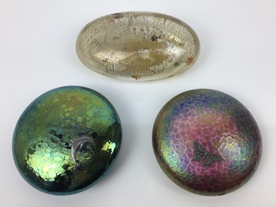 Lot 617 - Two Heron paperweights together with a pebble shaped paperweight signed with an S (3)