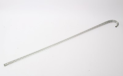 Lot 169 - 19th century Nailsea glass walking stick with red and blue spiral-twist decoration, 102cm