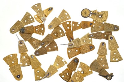 Lot 167 - Collection of 28 Georgian and later brass watch cocks, to include four 18th century finely pierced and engraved watch cocks