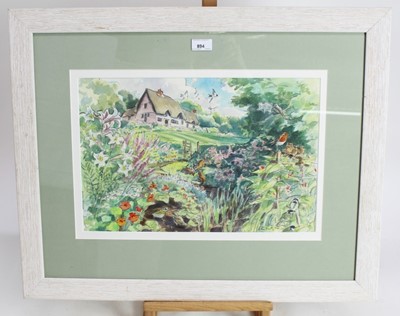 Lot 260 - Peter Partington, contemporary, signed pencil and watercolour - spring time garden with birds and animals, in glazed frame, 30cm x 46cm  
 Illustrated: Secret Lives Of Garden Wildlife