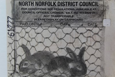 Lot 894 - *Colin Self (b.1941) pencil on parking ticket - Rabbit hutch