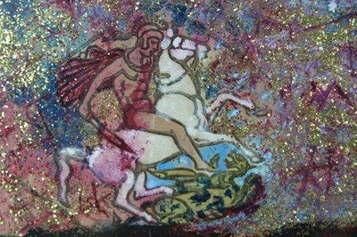 Lot 893 - *Colin Self (b. 1941) mixed media, paint and collage, St George and the Dragon