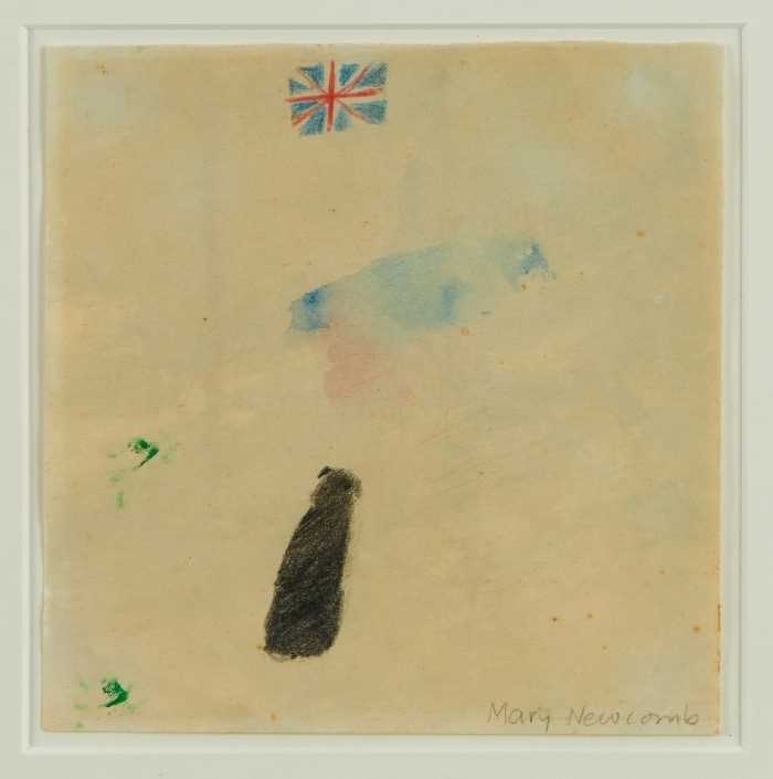Lot 892 - *Mary Newcomb (1922-2006) watercolour and pencil Dog and Union Jack