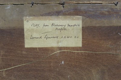 Lot 920 - *Leonard Russell Squirrell (1893-1979) watercolour - Cley, from Blakeney Marshes, Norfolk, signed and dated 1936, artists label verso, in original frame, 25.5cm x 37cm