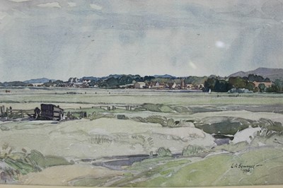 Lot 920 - *Leonard Russell Squirrell (1893-1979) watercolour - Cley, from Blakeney Marshes, Norfolk, signed and dated 1936, artists label verso, in original frame, 25.5cm x 37cm