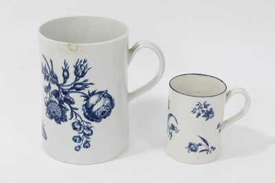 Lot 134 - 18th century Worcester blue and white porcelain mug and tankard
