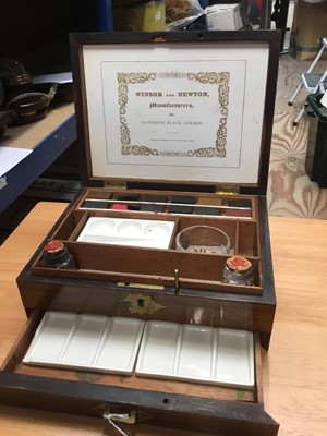 Lot 314 - Victorian Windsor and Newton artists box ,mahogany with brass mounts and original contents