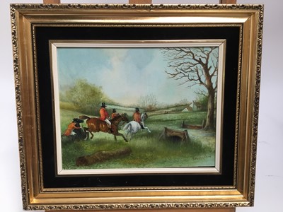 Lot 116 - Max Brandrett, oil on board - a hunting scene, signed, in gilt frame, 19cm x 25cm
