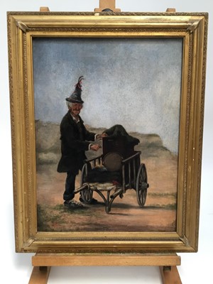 Lot 118 - English School, mid 19th century, oil on canvas - The Hurdy Gurdy Man, in gilt frame, 40cm x 30cm