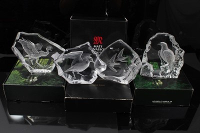 Lot 993 - Four Mats Jonasson Swedish glass intaglio sculptures