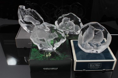 Lot 996 - Collection of four Mats Jonasson Swedish glass intaglio sculptures