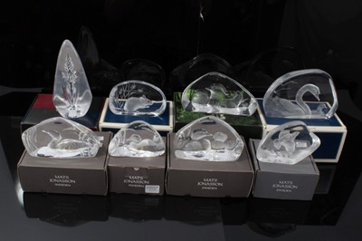 Lot 992 - Collection of eight Mats Jonasson Swedish glass intaglio sculptures