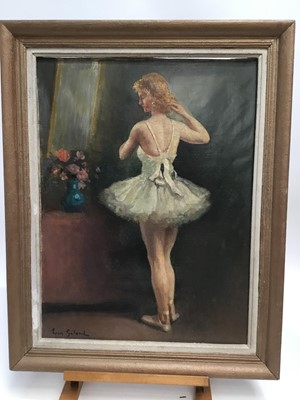 Lot 143 - Leon Galand (1872-1960) oil on canvas - a ballerina, in painted frame, 60cm x 45cm