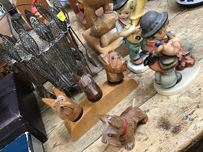 Lot 45 - Black Forest carvings, two cameras, walnut writing slope, jewellery box with costume jewellery, other items