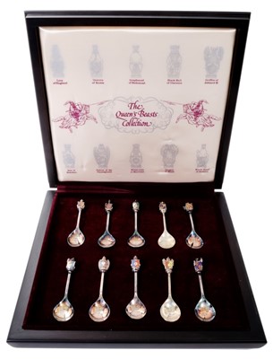 Lot 272 - Set of silver and enamelled 1977 Jubilee Queens Beast presentation spoons