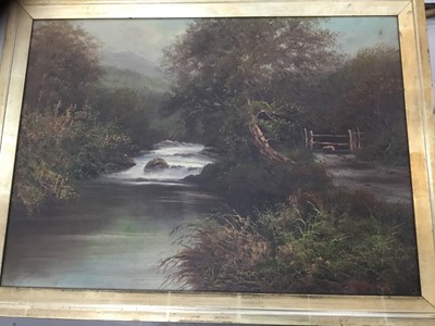 Lot 298 - Oil on canvas scene with river