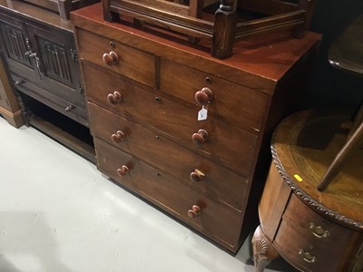 Lot 124 - Victorian mahogany chest of drawers comprising two short and three long draws with turned wood handles
