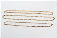 Lot 3422 - Two gold (9ct) chains and one other chain (3)
