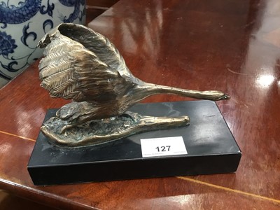 Lot 127 - Bronze swan car mascot, mounted on a plinth