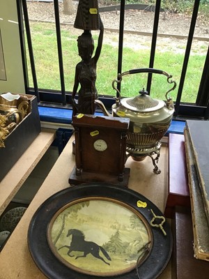 Lot 89 - Silver plated spirit kettle together with a pocket watch stand and sundries