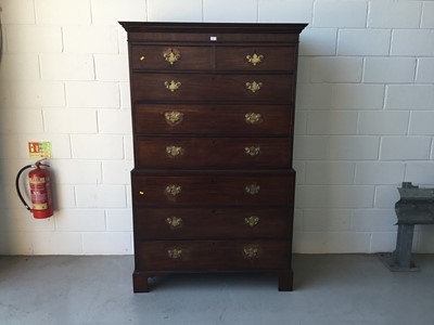 Lot 2 - George III Mahogany Chest on chest, with two short and six long draws, brass swan neck handles, on bracket feet, 122cm width, 200cm height, 59cm depth