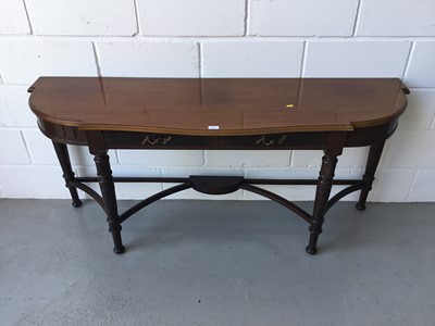 Lot 6 - Edwardian Mahogany serpentine fronted console / hall table, two draws below, on turned legs with stretchers, 162cm width, 73cm height, 46cm depth