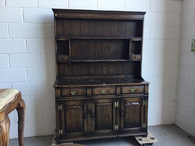 Lot 22 - Manner of Titchmarsh & Goodwin- Good Quality reproduction oak two height dresser with raised panelled back, three draws and three panelled doors below, 137cm length, 187cm height, 46cm depth