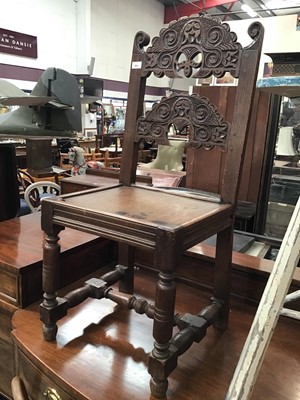 Lot 981 - 17th century style carved oak Derbyshire back stool